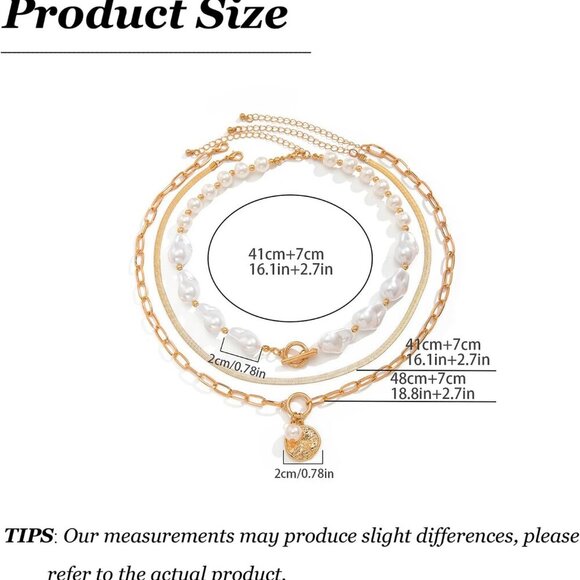 Gold Pearl Necklace for Women Gold Layered Necklaces Chunky Statement Stackable - Picture 6 of 6